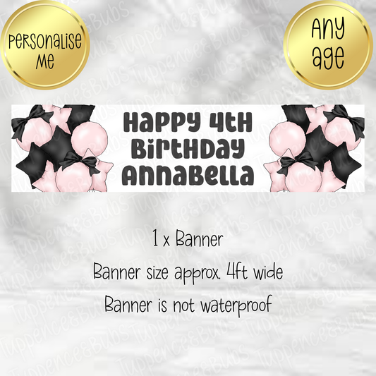 Pink & Black Bow Balloon Themed Banner