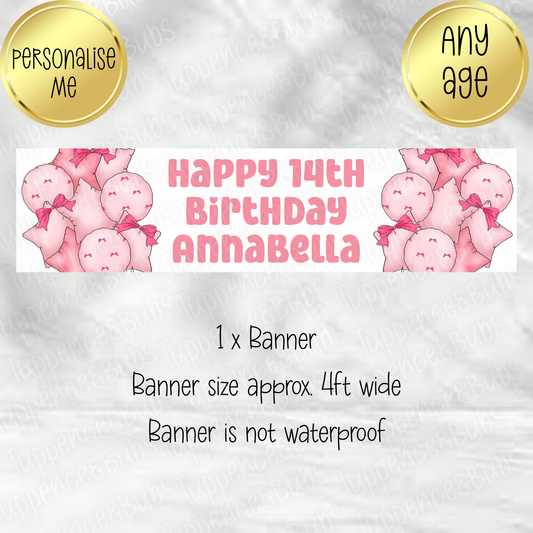 Pink Bow Balloon Themed Banner