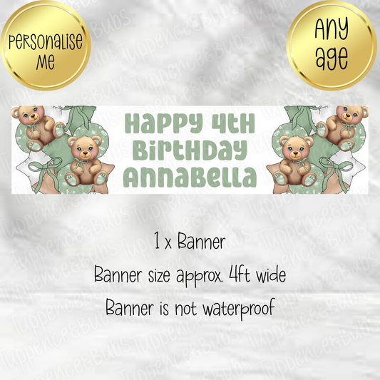 Sage Green Bear Balloon Themed Banner