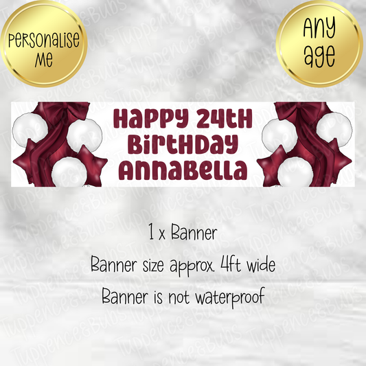 Burgundy & White Balloon Themed Banner