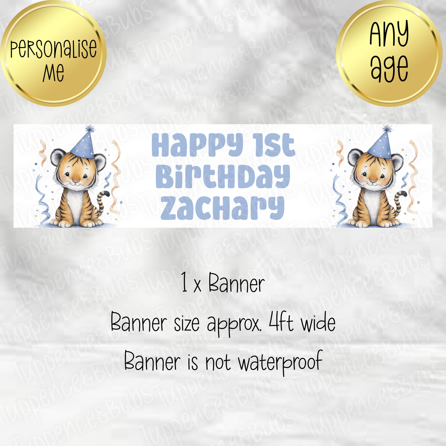 Tiger Themed Birthday Banner - 6 Designs