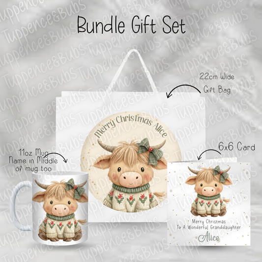 Cute Highland Cow Themed Gift Set - Mug, Card & Gift Bag