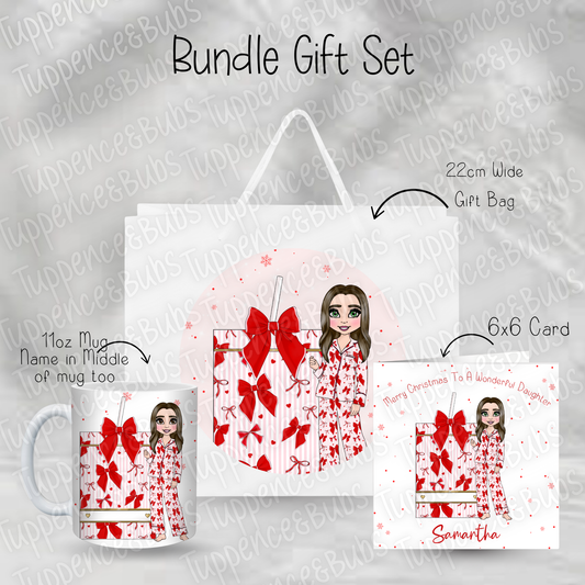 Red Bow or Candy Cane Gift Set - Mug, Card & Gift Bag