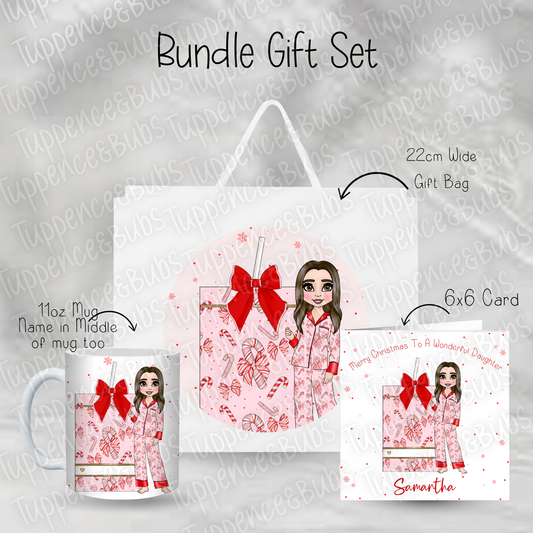 Red Bow or Candy Cane Gift Set - Mug, Card & Gift Bag