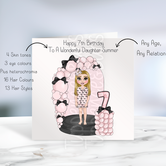 Pink & Black Bow Inspired Birthday Card