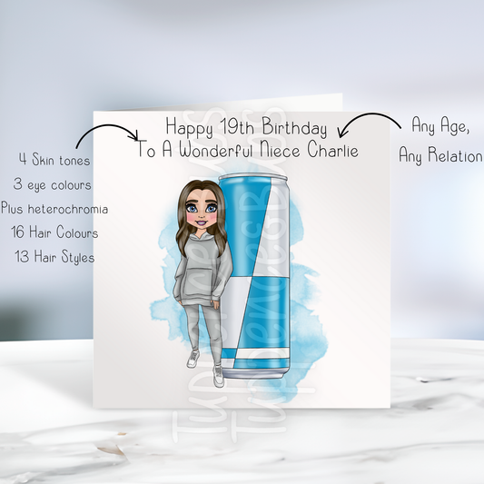Light Blue Energy Drink Inspired Birthday Card