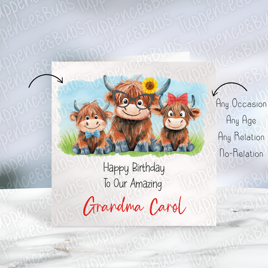 Highland Cow Family Themed Card