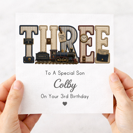 Train Themed Embroidery Style Card