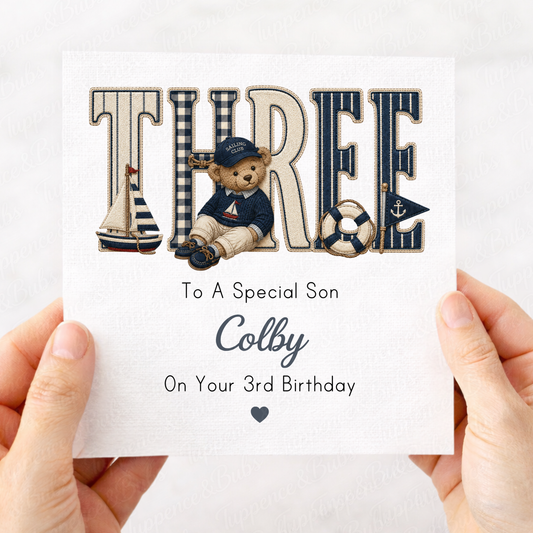 Sailor Bear Embroidery Style Card