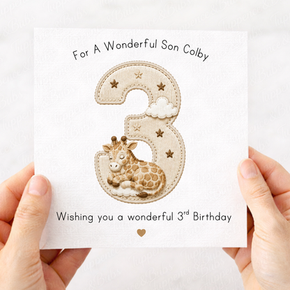 Sleepy Giraffe Embroidery Style Card
