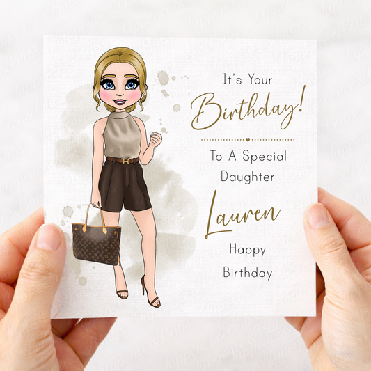 Personalised Designer Bag Birthday Card – Custom Girl Fashion Design