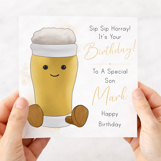 Personalised Beer Birthday Card – Plush Beer Design