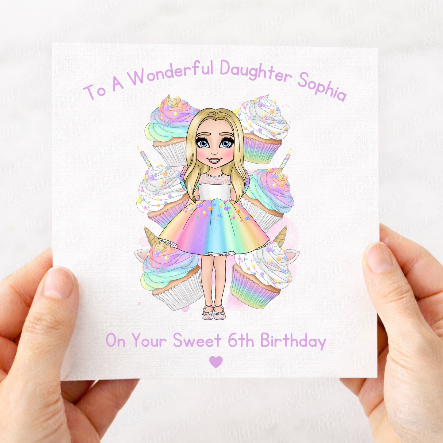 Rainbow Cupcake Birthday Card Girl