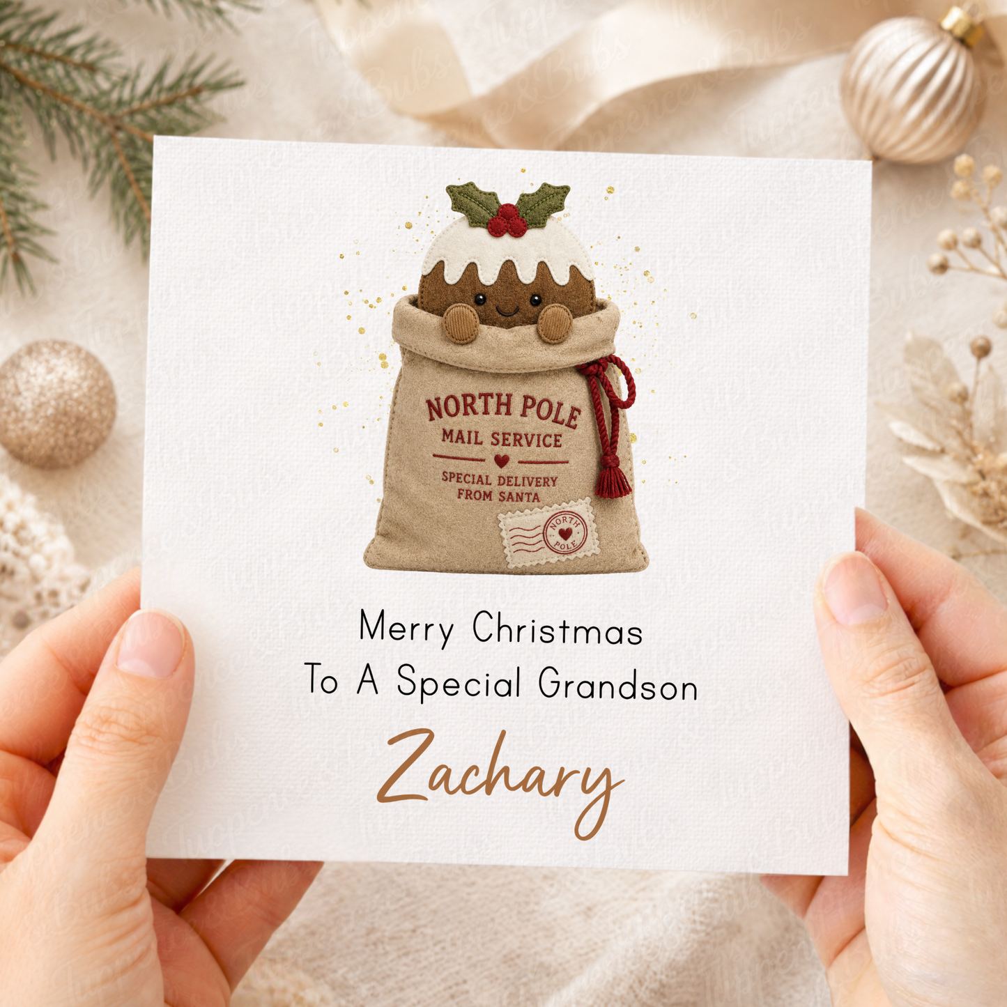 Personalised Christmas Pudding Card – Santa Sack Design