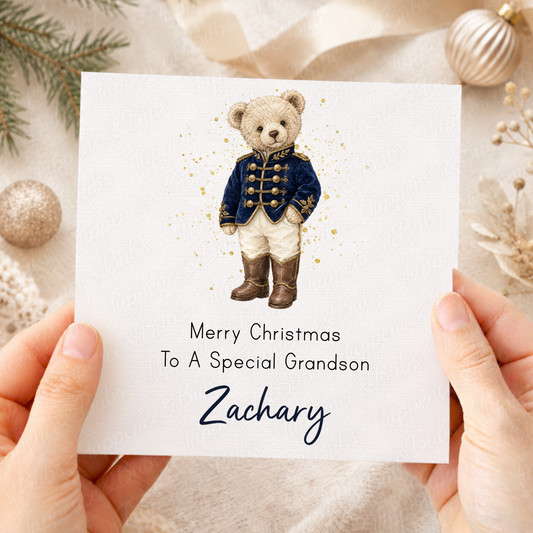 Personalised Christmas Nutcracker Bear Card – Festive Teddy Bear Design
