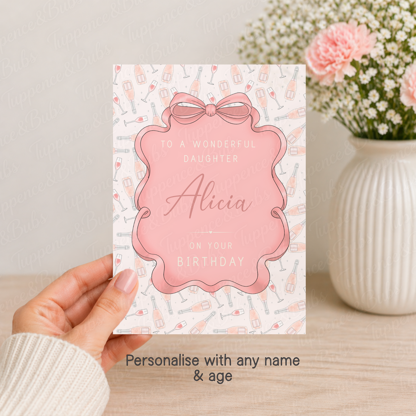 Pink Wine Birthday Card