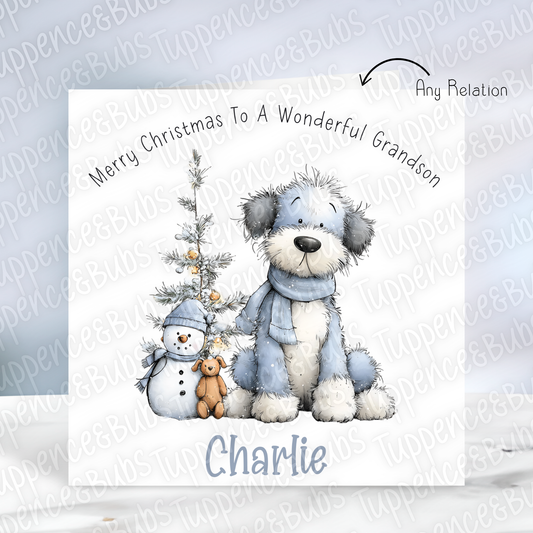 Dog & Snowman Themed, Christmas Card