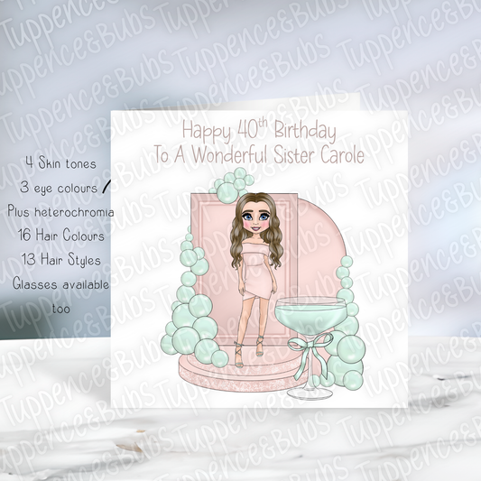 Mint Green & Pink Themed Birthday Card
