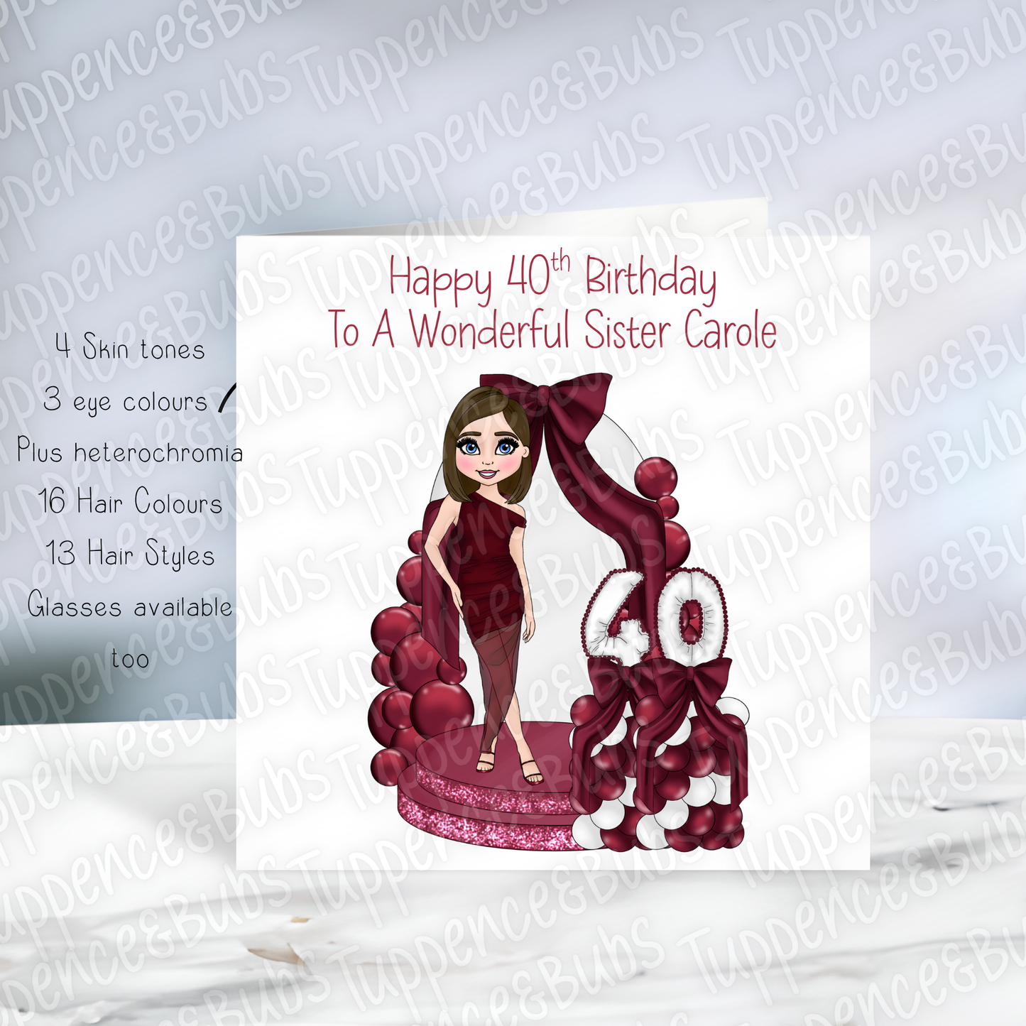 Burgundy & White Themed Birthday Card