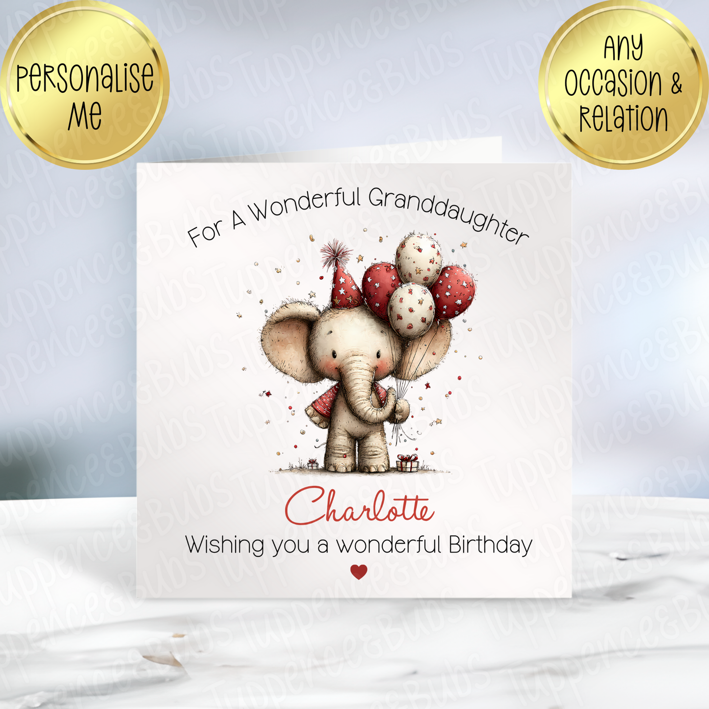 Elephant With Balloons Themed Card