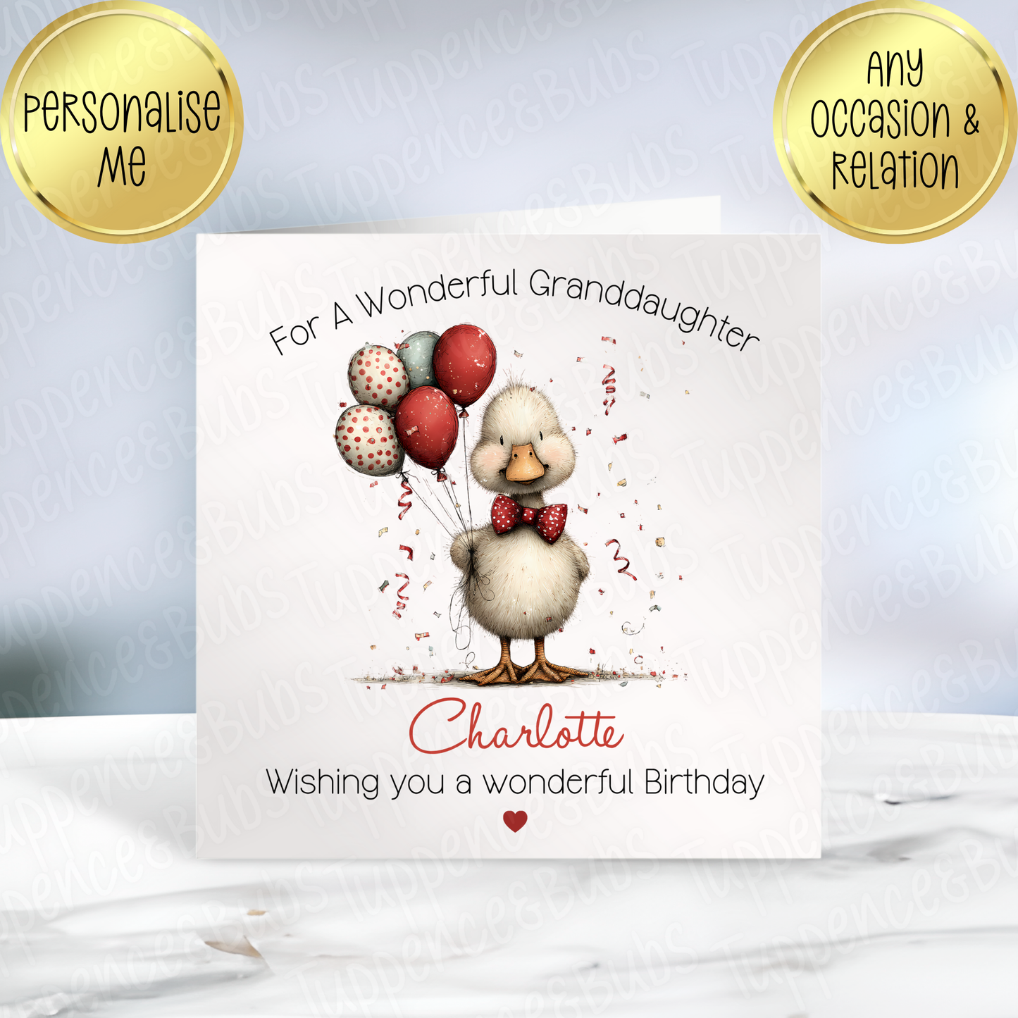 Duck With Balloons Themed Card
