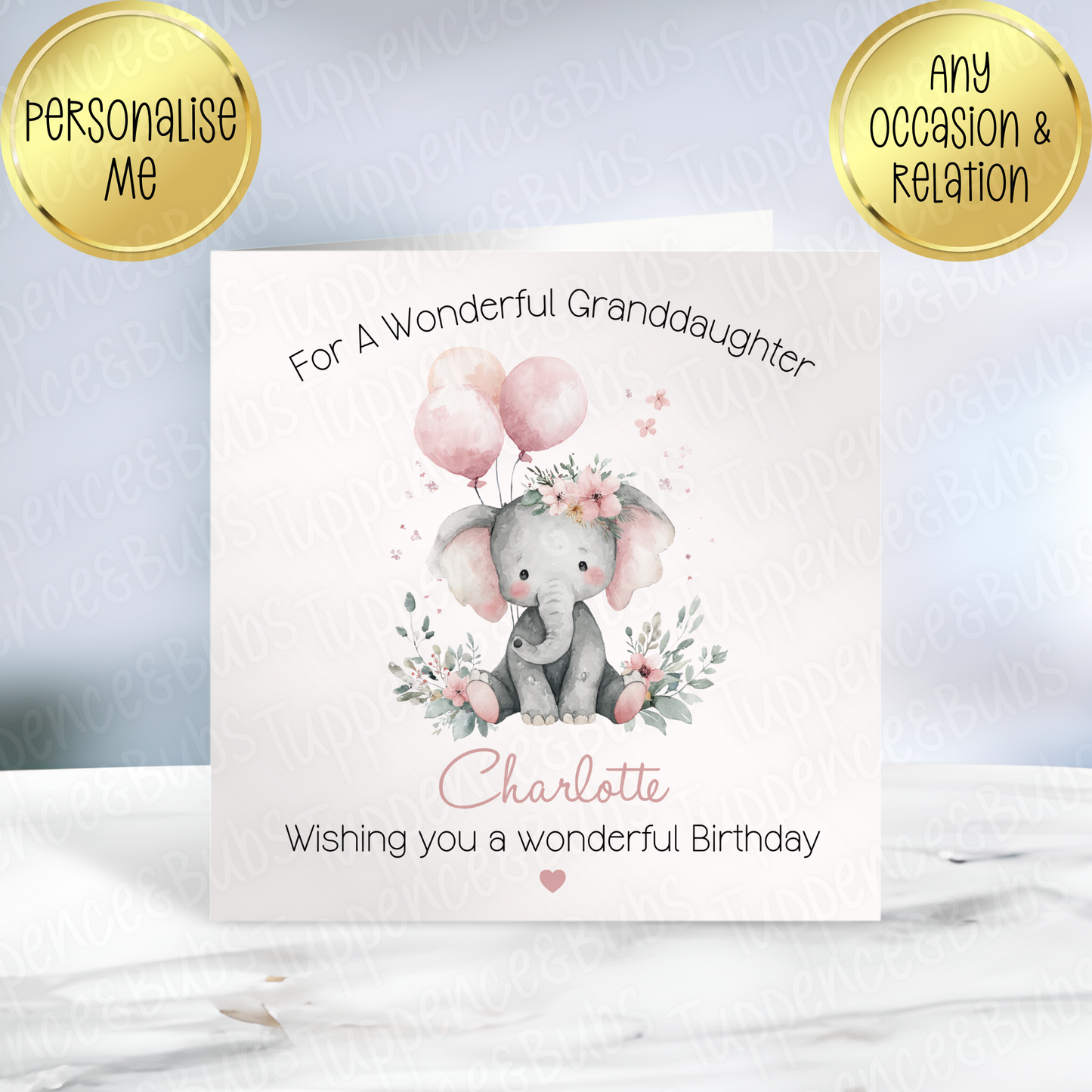 Floral Themed Elephant Card