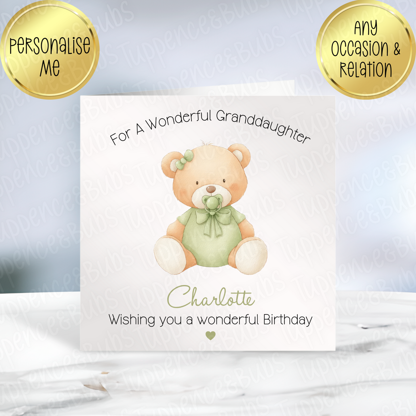 Sage Green Bear Themed Card -