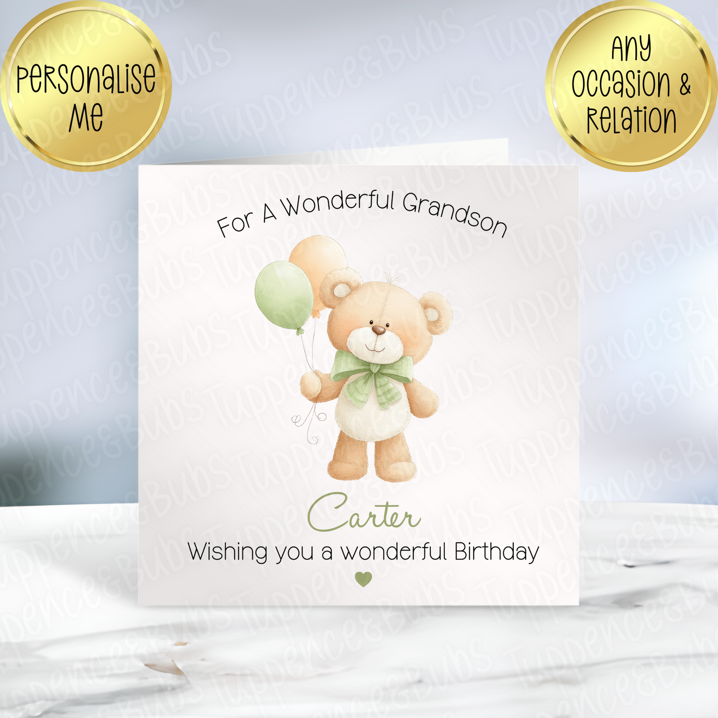Sage Green Bear Themed Card -