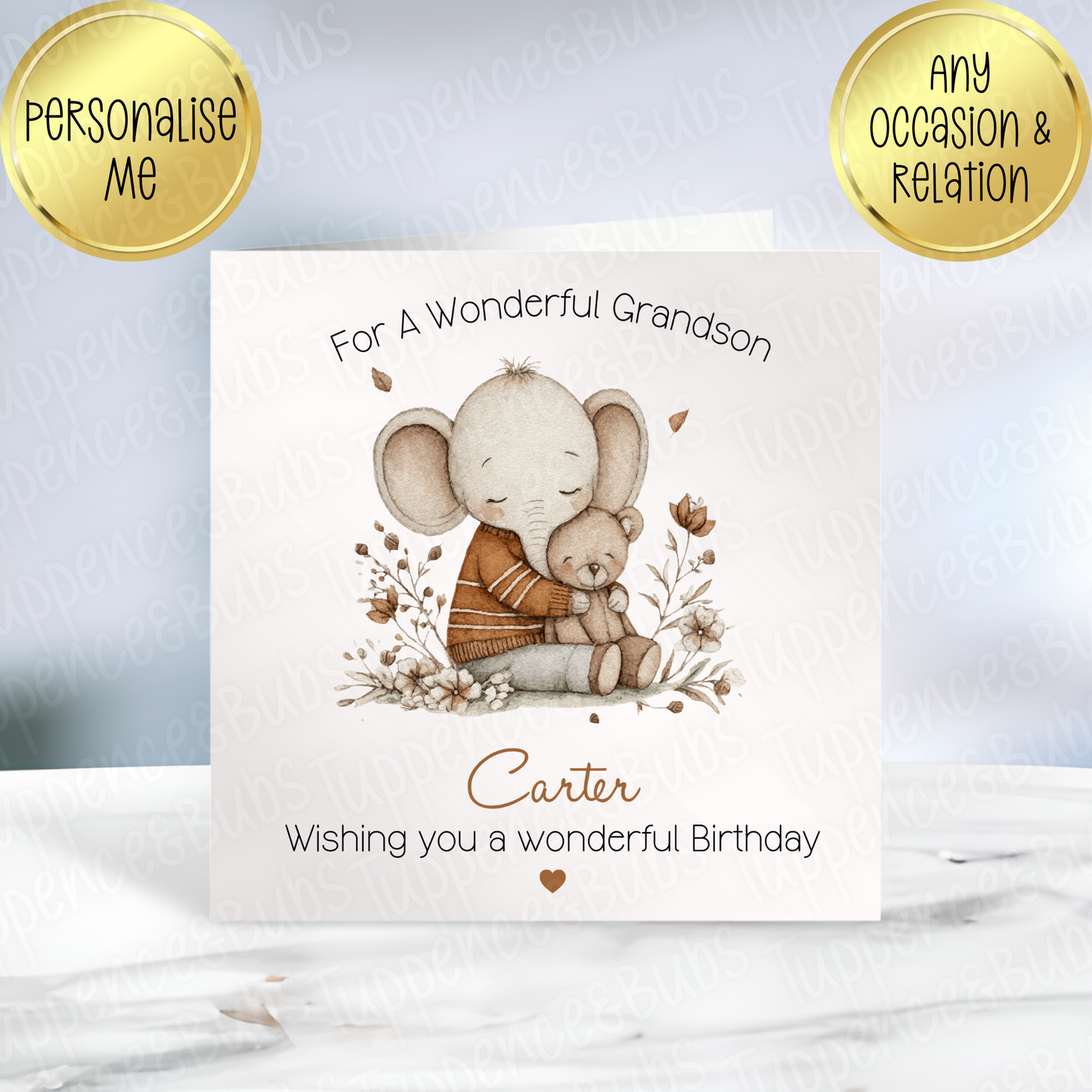 Beige/Brown Elephant Card - 3 Designs