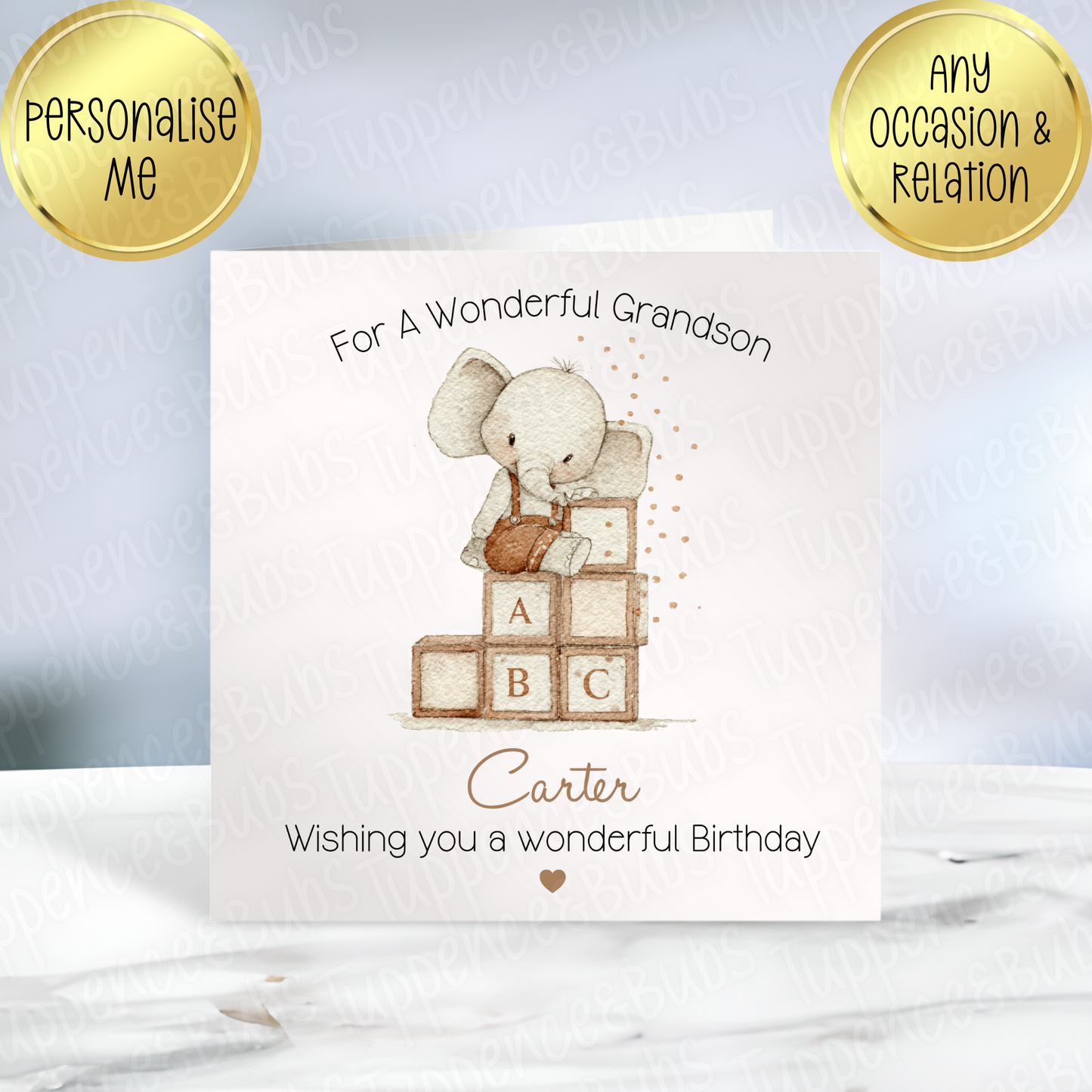 Beige/Brown Elephant Card - 3 Designs