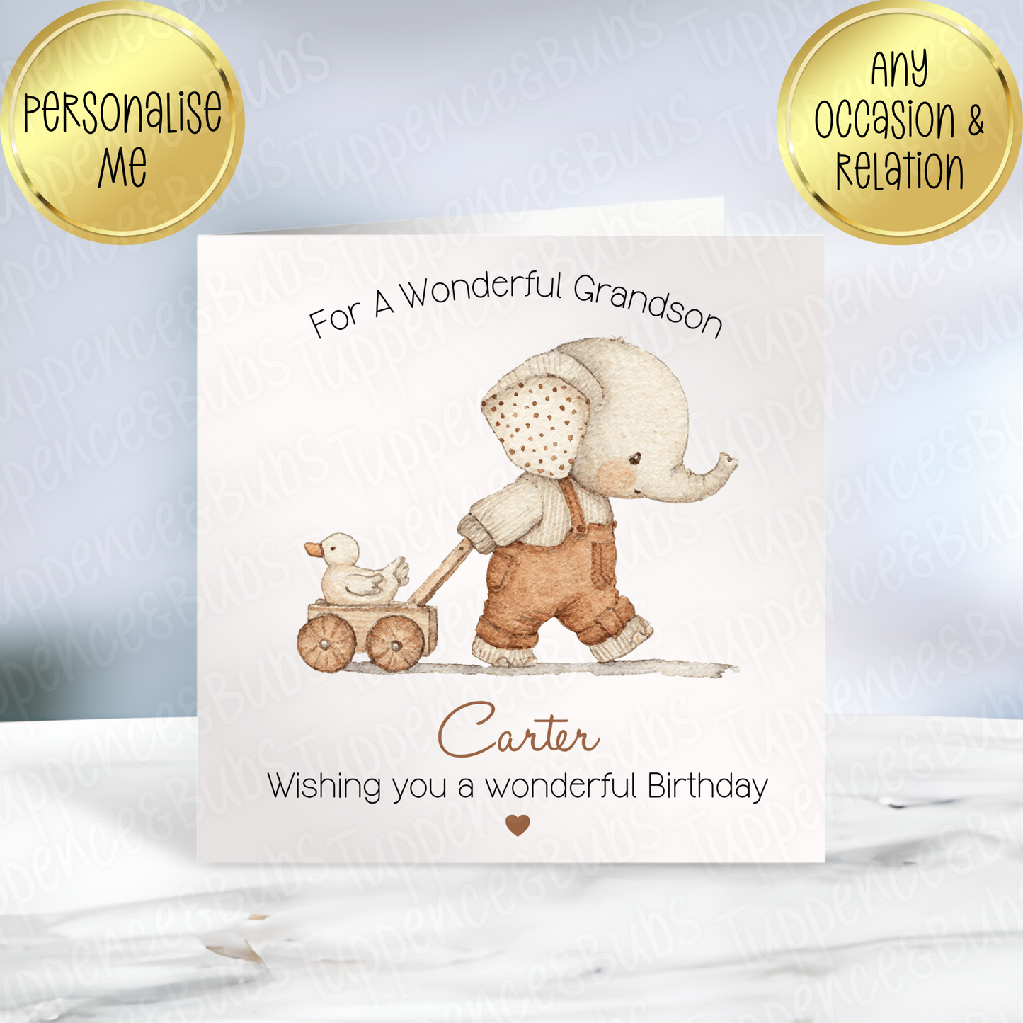 Beige/Brown Elephant Card - 3 Designs