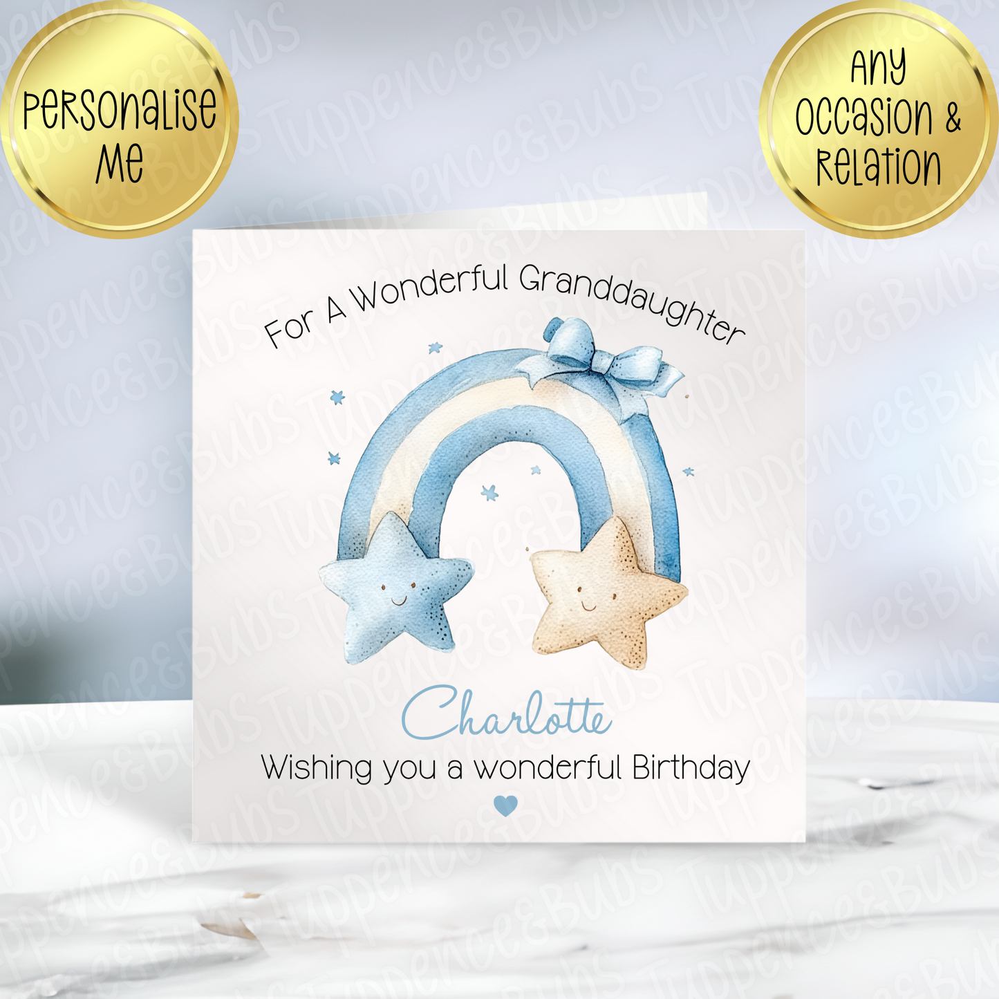 Blue & Cream Rainbow Themed Card