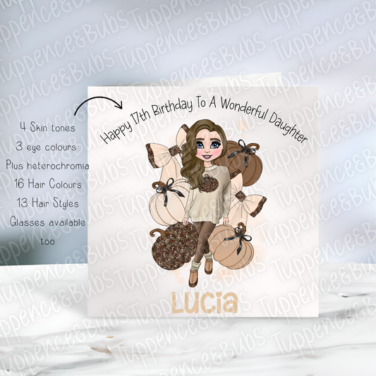 Beige & Brown Bow Themed Birthday Card