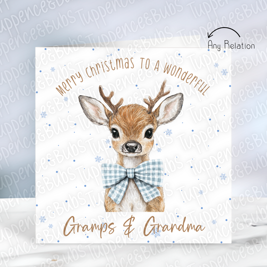 Reindeer Gingham Bow Themed Christmas Cards - 3 Colours