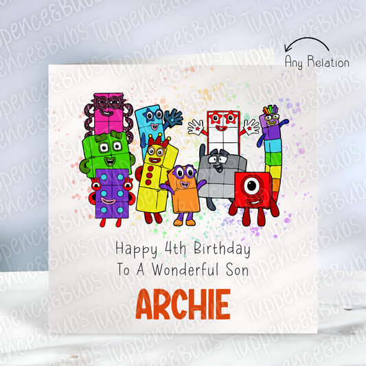 Number Blocks Themed Birthday Card