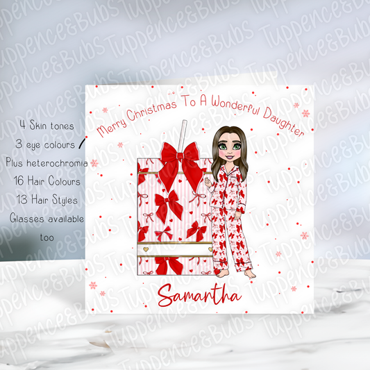 Red Bow Striped Makeup Box Christmas Card