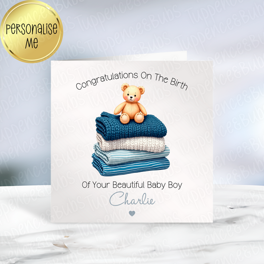 New Baby Card - Beige or Blue