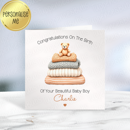 New Baby Card - Beige or Blue