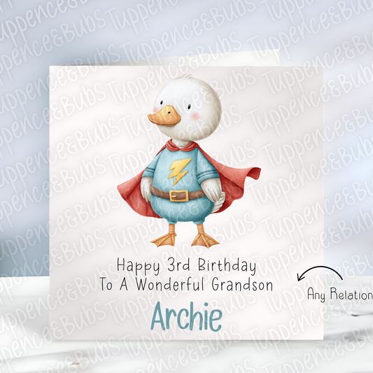 Super Hero Duck Themed Birthday Card
