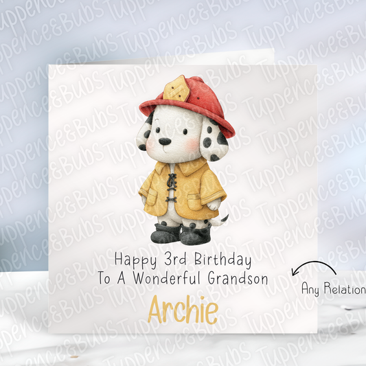 Fireman Dog Themed Birthday Card