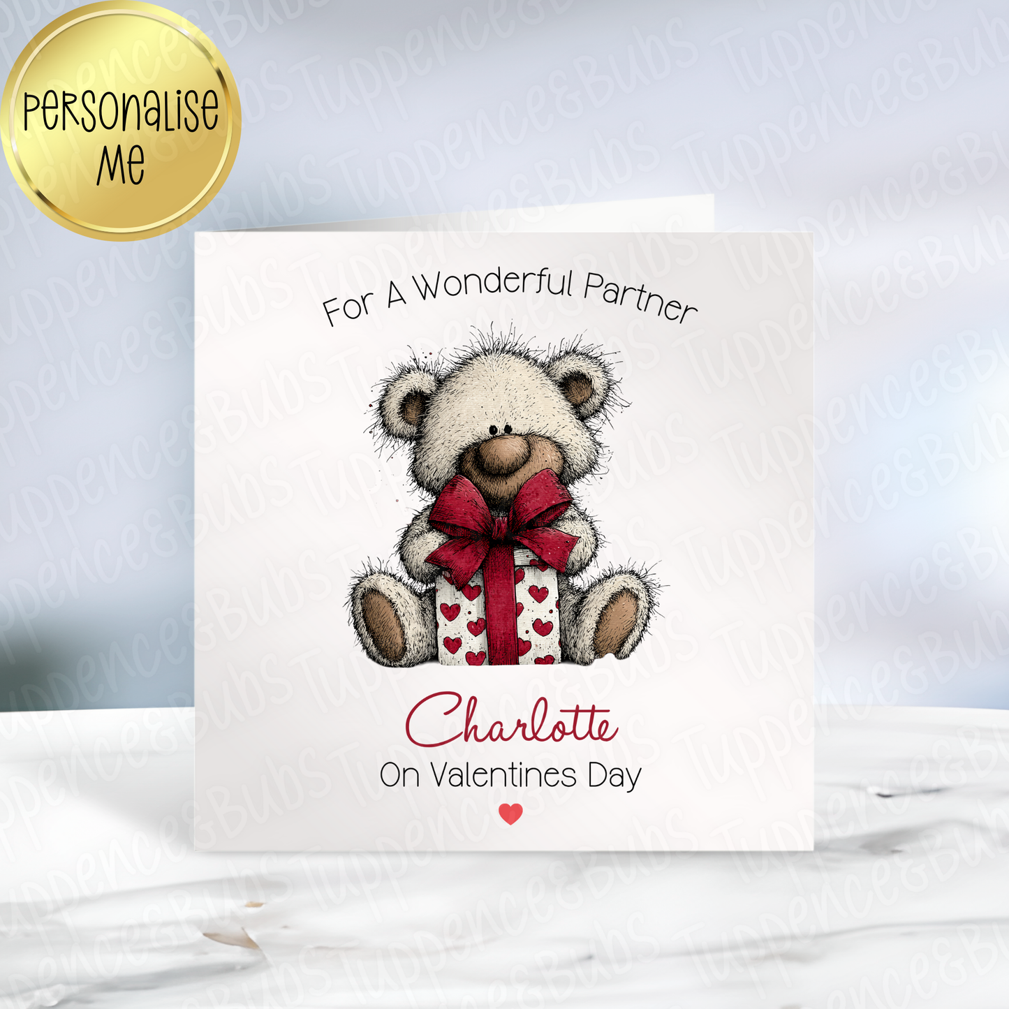 Cute Bear With Gift Valentine's Card - 3 Designs