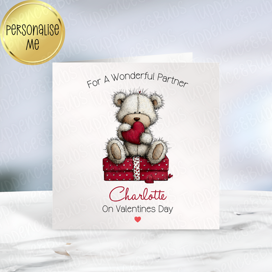 Cute Bear With Gift Valentine's Card - 3 Designs