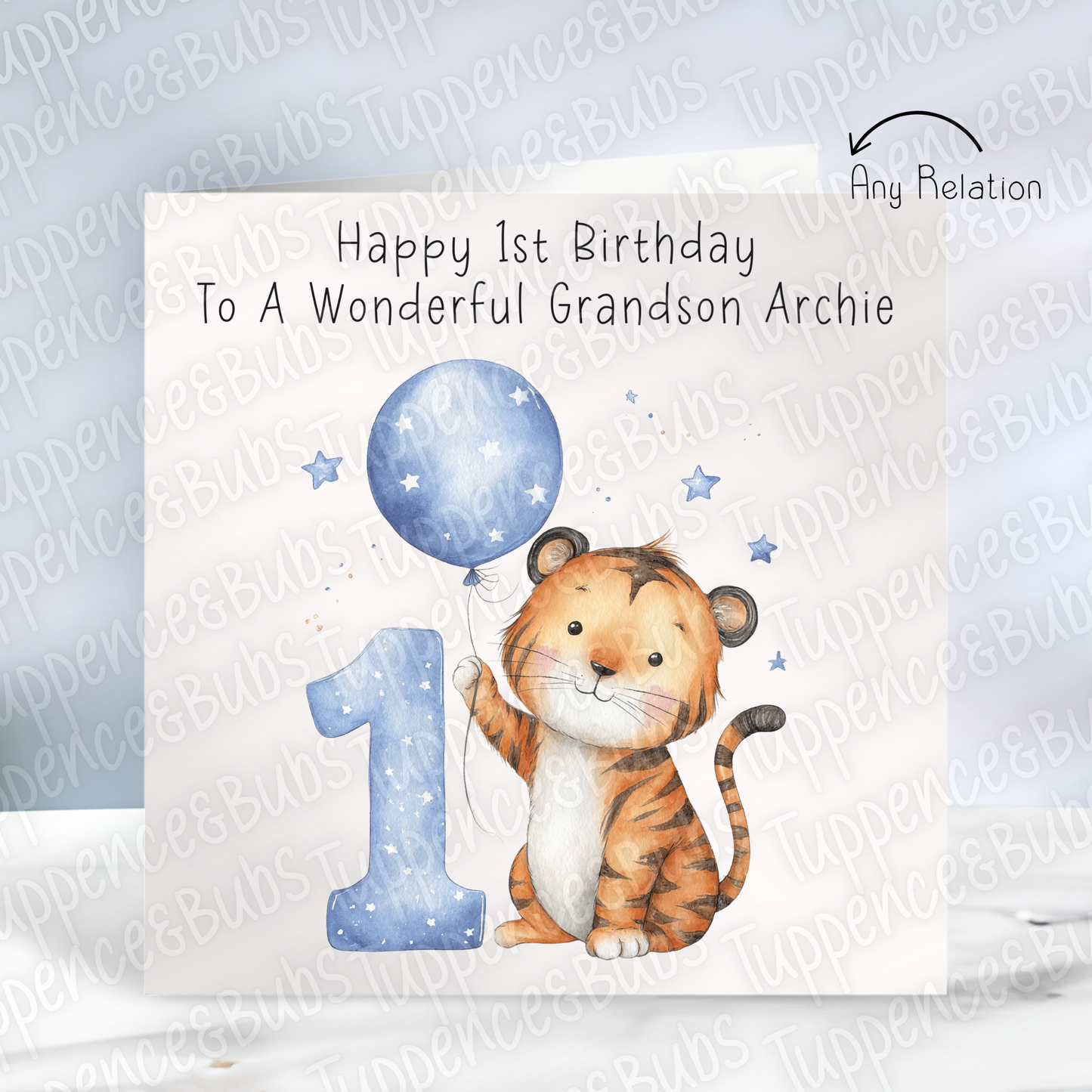 1st Birthday Card - Tiger Themed - Pink or Blue