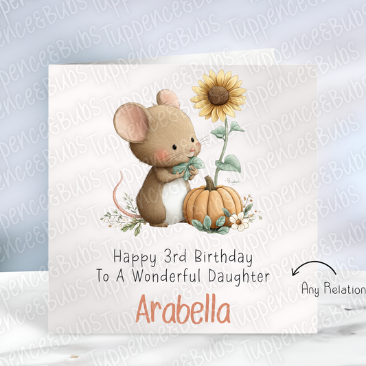 Cute Mouse with Sunflower Themed Card