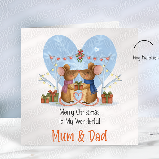 Cute Mice Couple Christmas Card