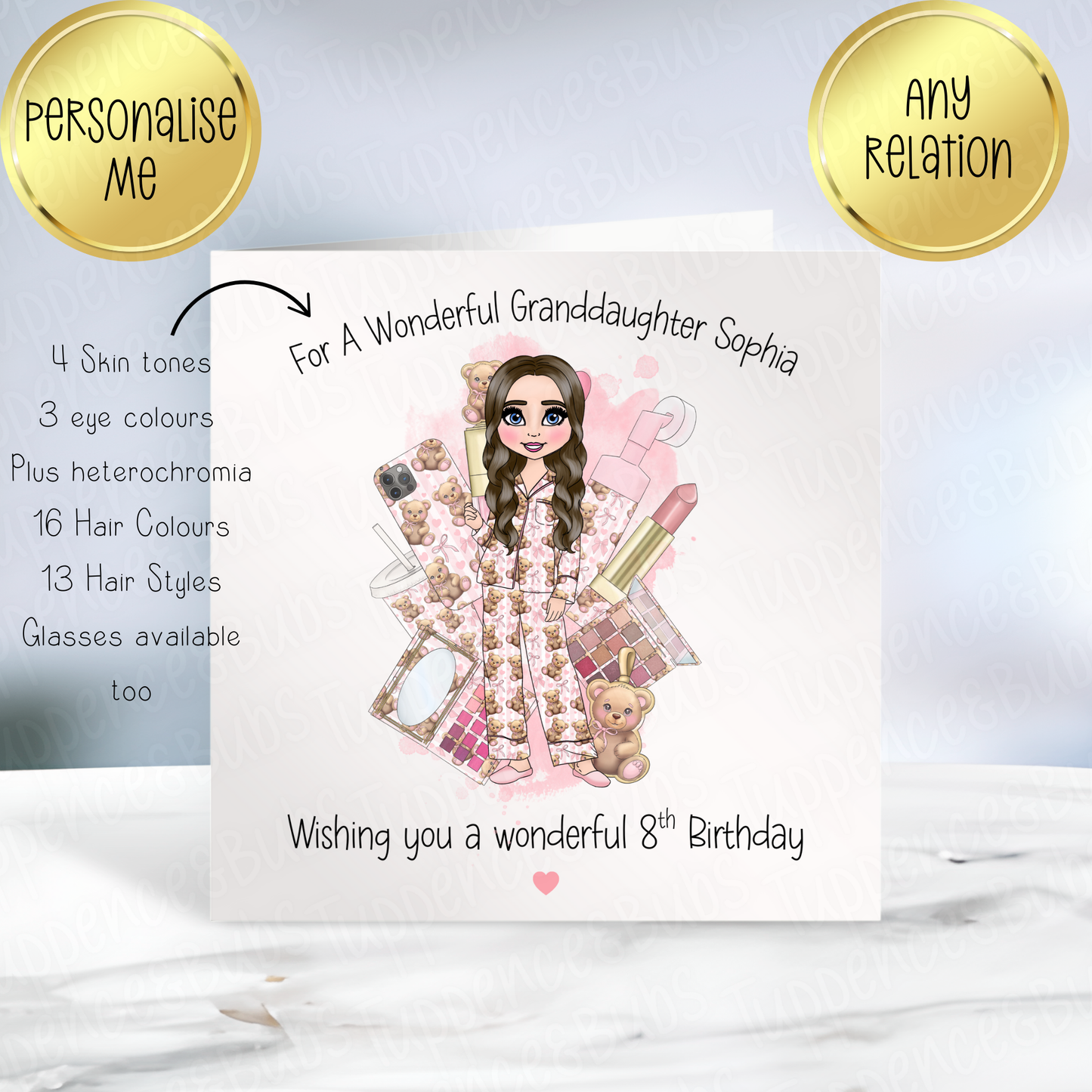 Make Up Bear PJ's Inspired Card