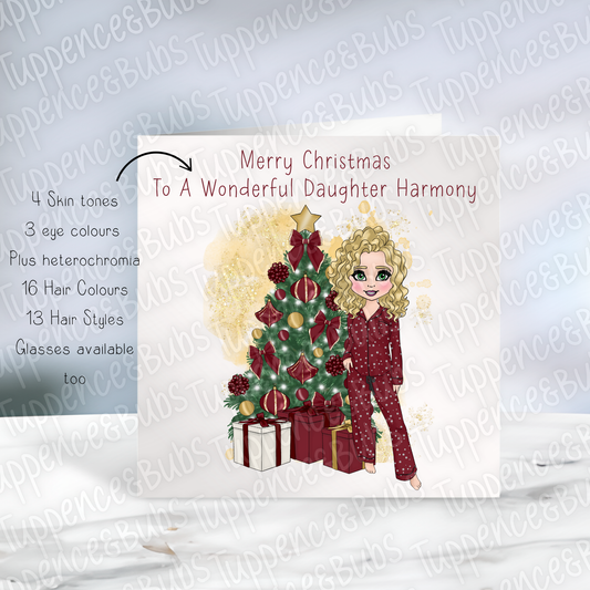 Burgundy PJ Themed Christmas Card
