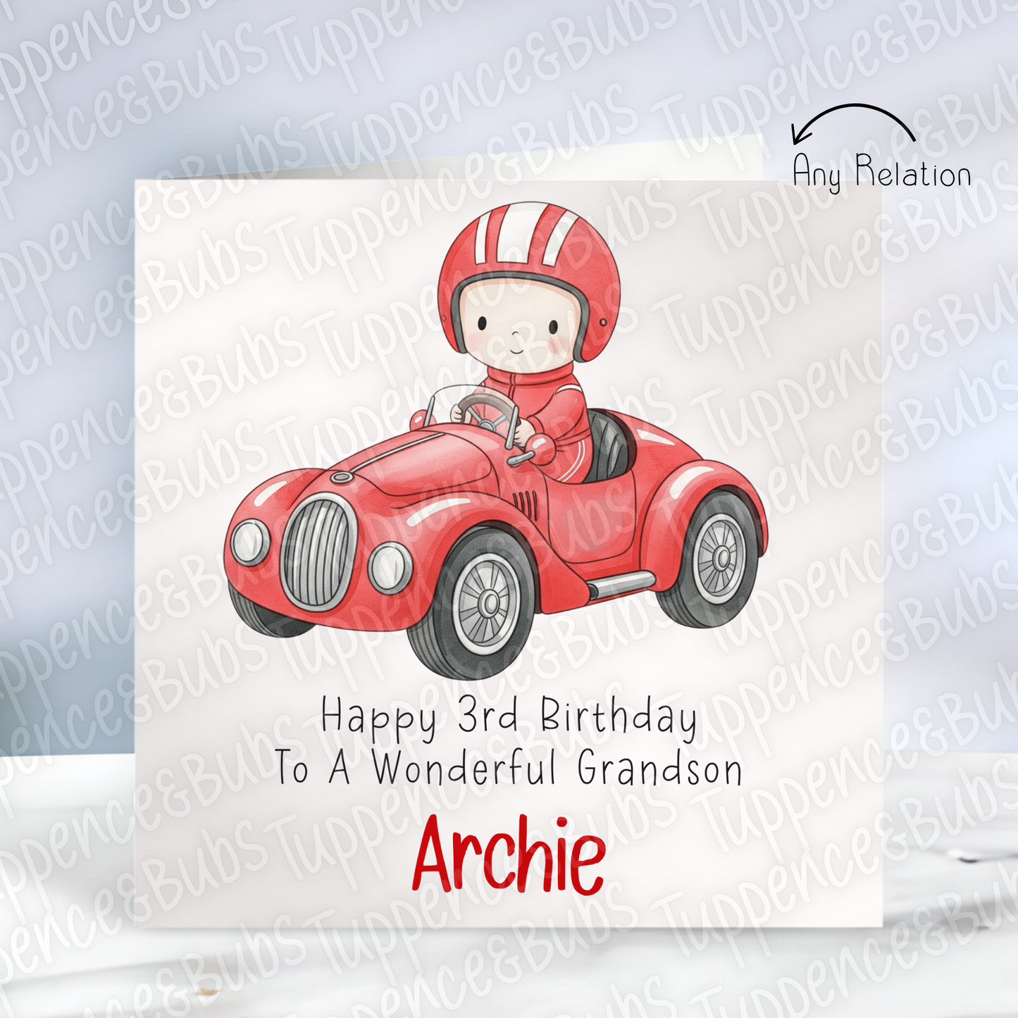 Racing Car Themed Card - Blue/Red