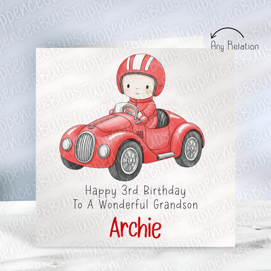 Racing Car Themed Card - Blue/Red