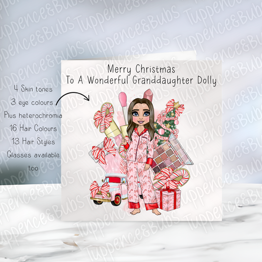 Candy Cane Red Bow PJ's Themed Card - Christmas